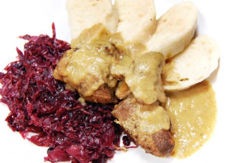 Moravia sparrow - roasted rump pork with delicate gravy, caramels cabbage and homemade dumplings 170 B